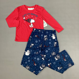 Nite Nite By Munki Munki Boys Pajama Set Red Snoopy Long Sleeve 2 Piece 4 New